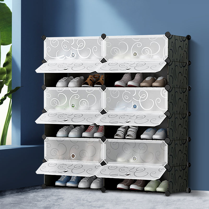 12 Cube Stackable Shoe Rack Storage Cabinet - Black & White