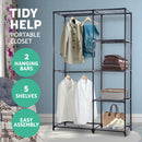 Portable Closet Organizer Storage Clothes Hanger Rail Garment Shelf Rack Black
