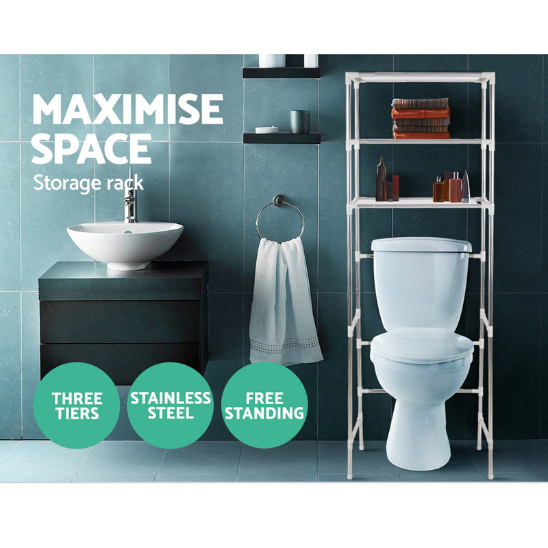 3 Tier Bathroom Storage Rack Over Toilet Steel Towel Racking Shelf Organiser