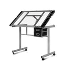 Drawing Desk Drafting Table Craft Adjustable Glass Art Tilt Drawers Grey
