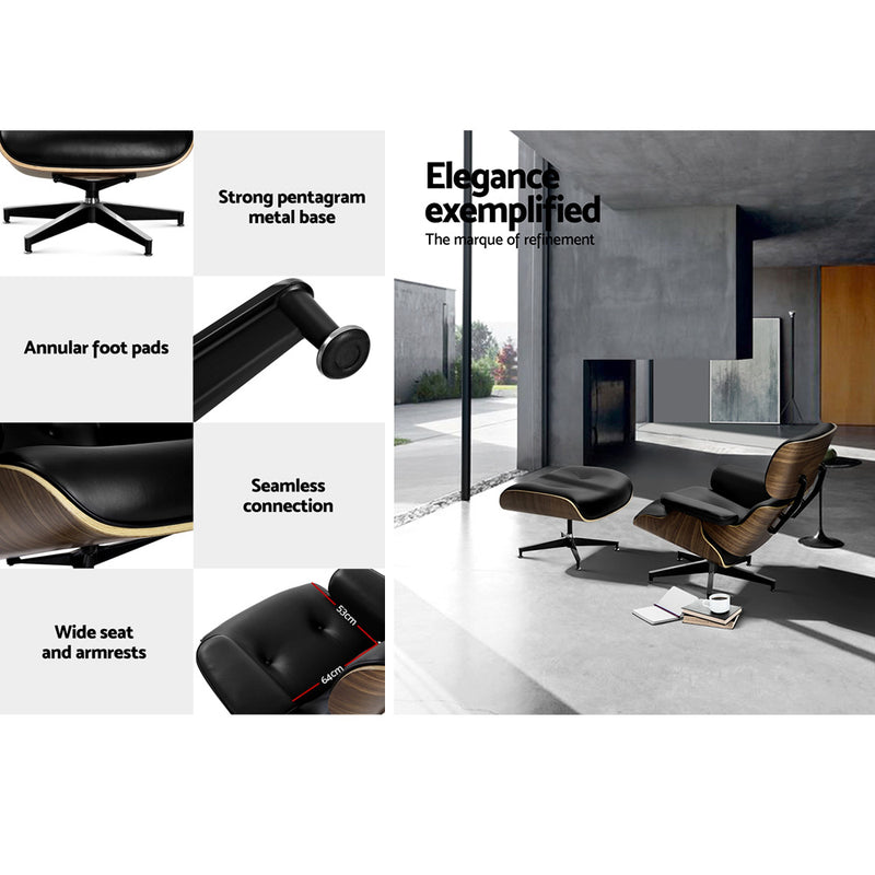 Armchair Lounge Chair and Ottoman Recliner Armchair Leather Plywood Black