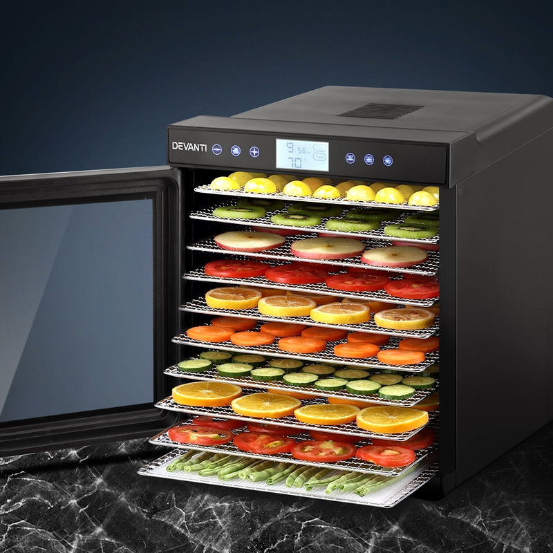 Devanti Food Dehydrators Stainless Steel Jerky Dehydrator Fruit Dryer 10 Trays