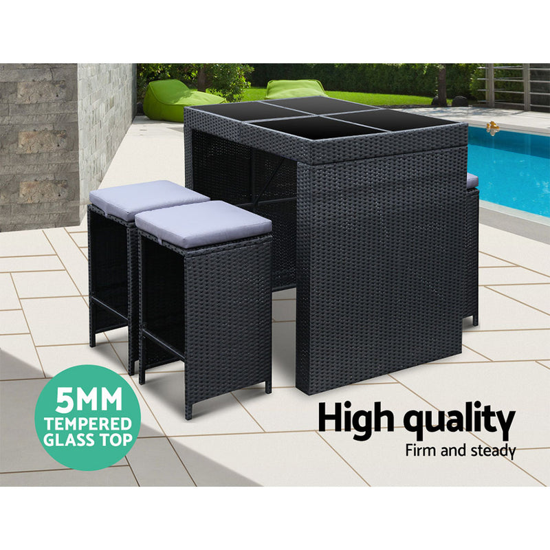 9 Piece Outdoor Dining Table Set - Black