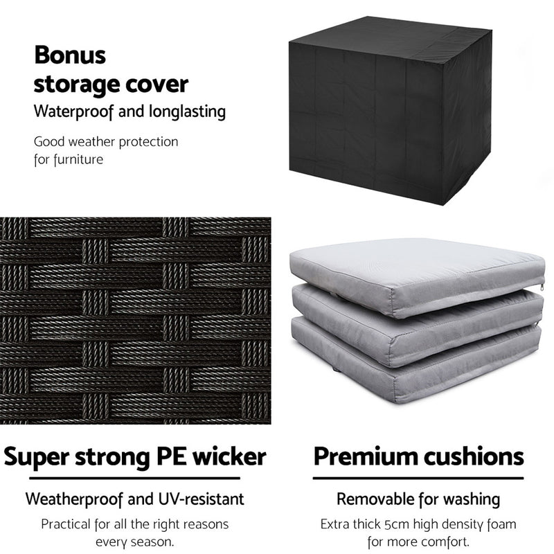 9 Piece Outdoor Dining Table Set - Black