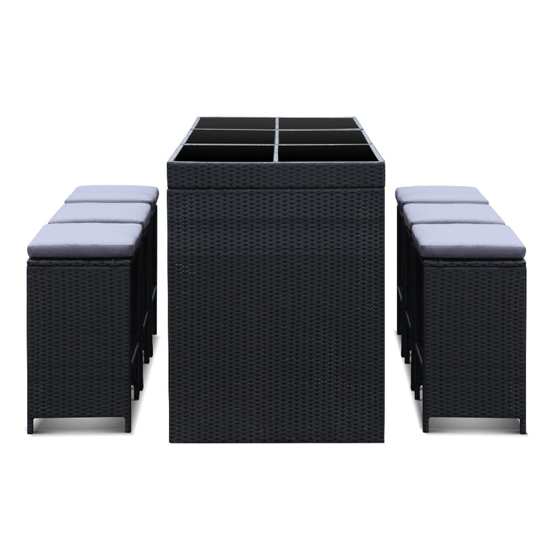 7 Piece Outdoor Dining Table Set - Black