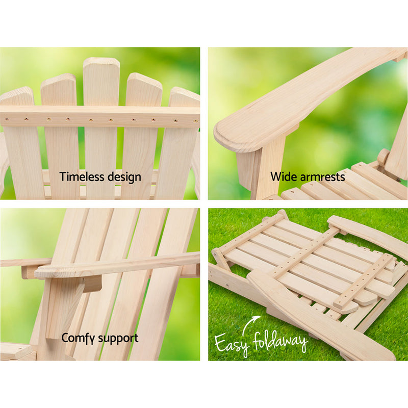 Set of 2 Patio Furniture Outdoor Chairs Beach Chair Wooden Adirondack Garden Lounge Recliner Beige