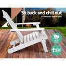 Set of 2 Patio Furniture Outdoor Chairs Beach Chair Wooden Adirondack Garden Lounge Recliner White