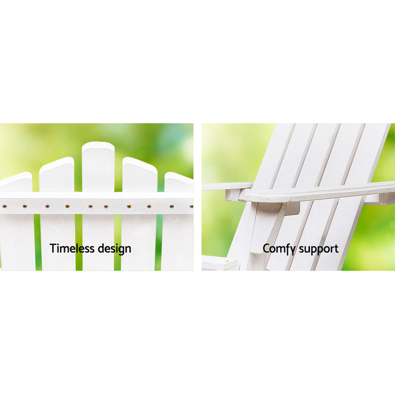 Set of 2 Patio Furniture Outdoor Chairs Beach Chair Wooden Adirondack Garden Lounge Recliner White