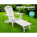 3 Piece Outdoor Adirondack Lounge Beach Chair Set - White