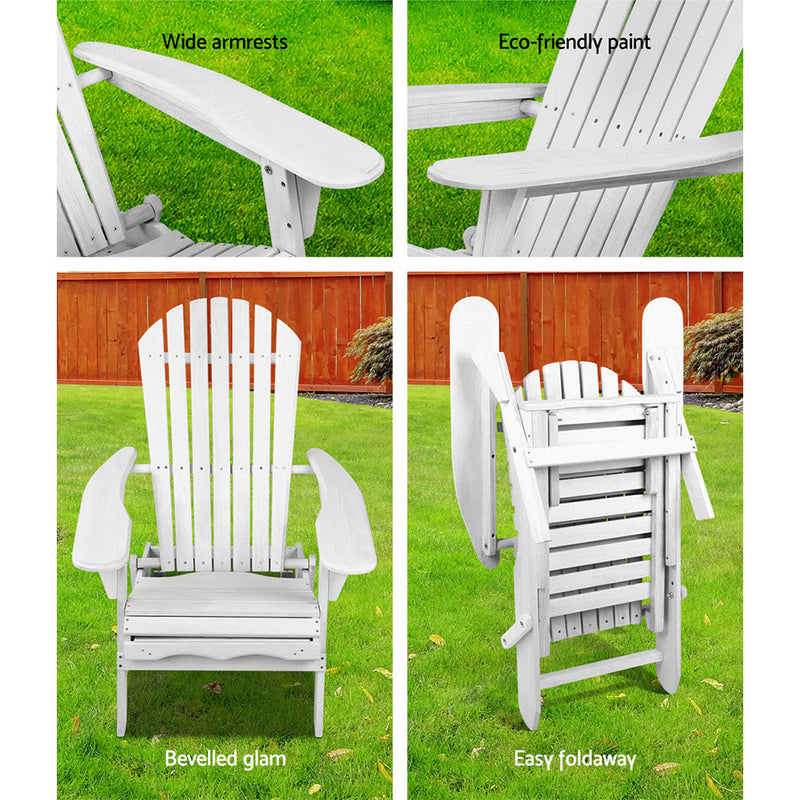 Adirondack Beach Chair with Ottoman - White