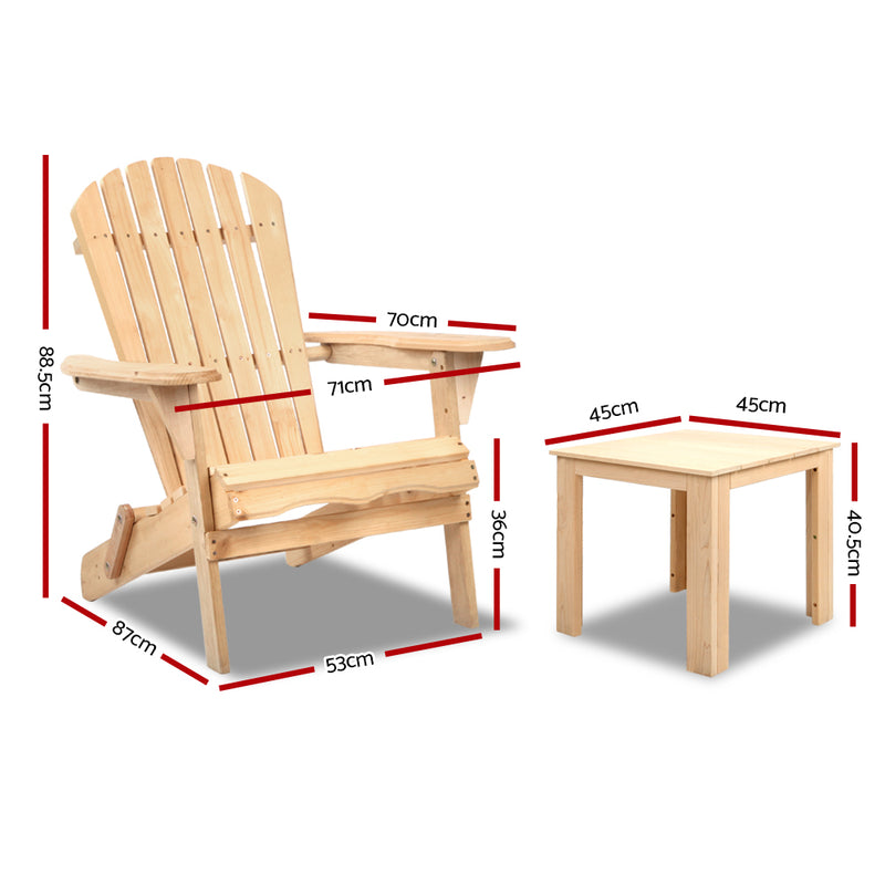 3 Piece Wooden Outdoor Beach Chair and Table Set