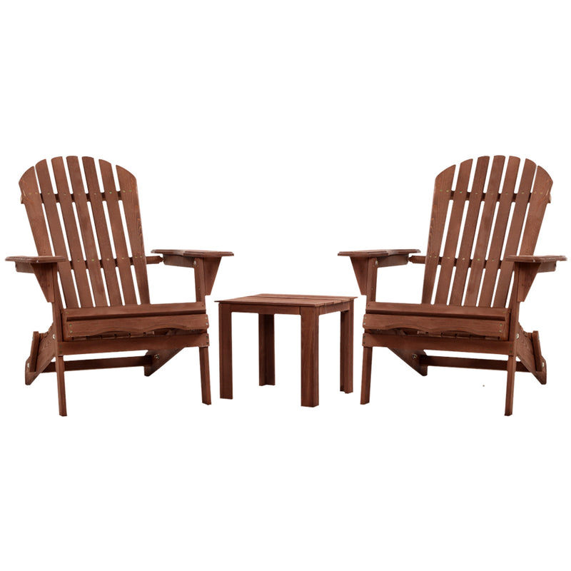 3PC Outdoor Setting Beach Chairs Table Wooden Adirondack Lounge Garden