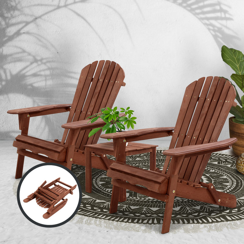 3PC Outdoor Setting Beach Chairs Table Wooden Adirondack Lounge Garden