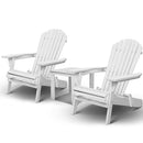 3 Piece Outdoor Adirondack Beach Chair and Table Set - White