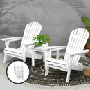 3 Piece Outdoor Adirondack Beach Chair and Table Set - White