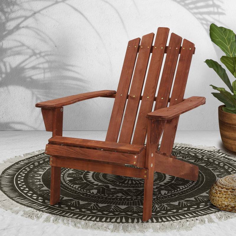 Outdoor Sun Lounge Beach Chairs Table Setting Wooden Adirondack Patio Brown Chair