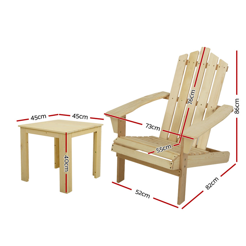 Outdoor Sun Lounge Beach Chairs Table Setting Wooden Adirondack Patio Natural Wood Chair