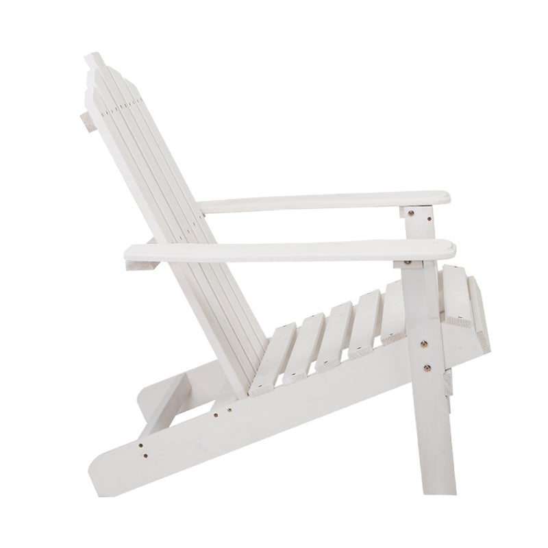 Outdoor Sun Lounge Beach Chairs Table Setting Wooden Adirondack Patio - White