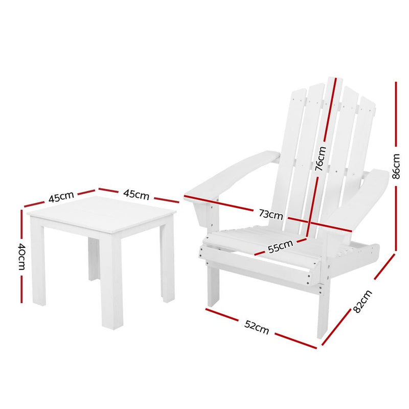 Outdoor Sun Lounge Beach Chairs Table Setting Wooden Adirondack Patio Chair White