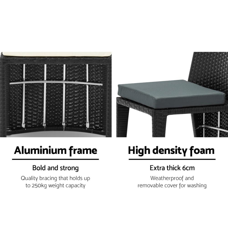 3 Piece PE Wicker Outdoor Table and Chair Set - Black