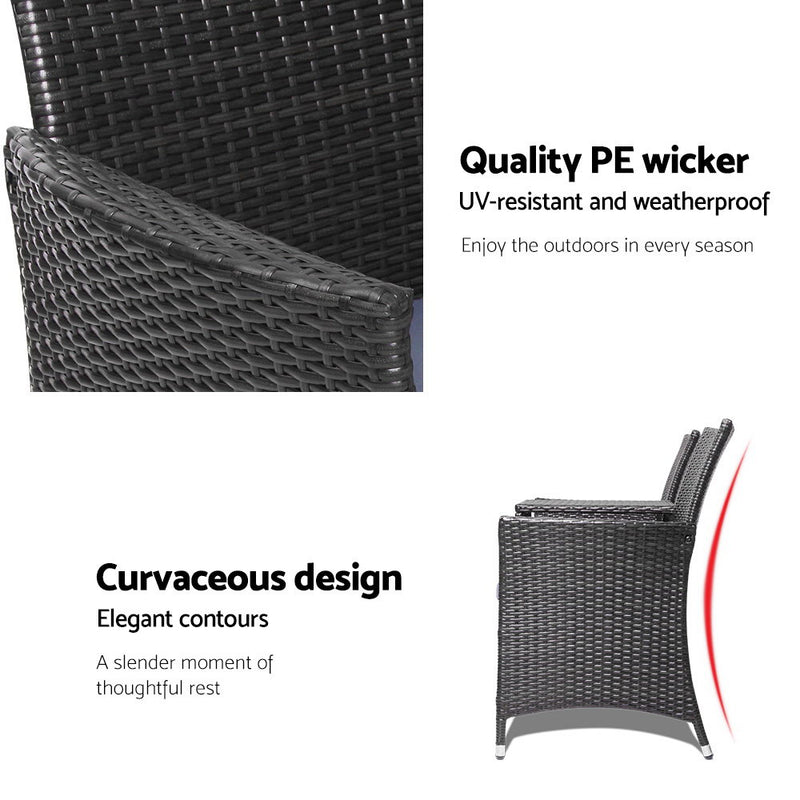 2 Seater Outdoor Wicker Bench - Black