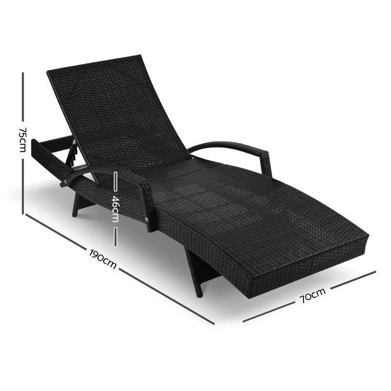 Set of 2 Outdoor Sun Lounge Chair with Cushion - Black