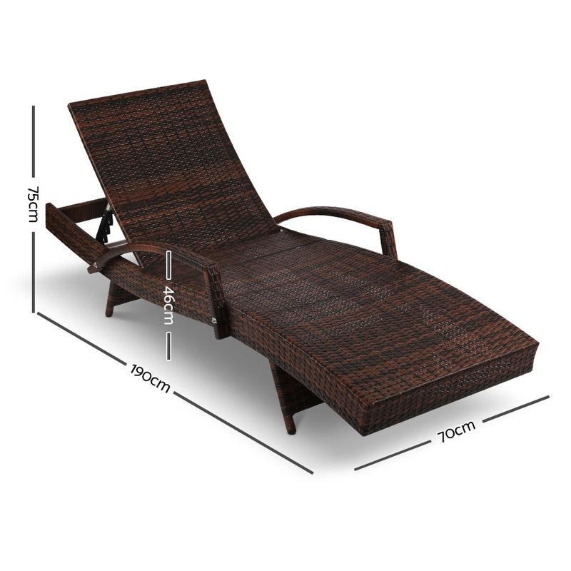 Set of 2 Sun Lounge Outdoor Furniture Day Bed Rattan Wicker Lounger Patio