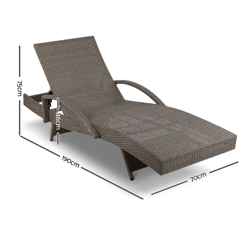 Set of 2 Outdoor Sun Lounge Chair with Cushion- Grey