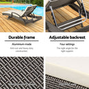 Set of 2 Outdoor Sun Lounge Chair with Cushion- Grey