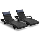 Set of 2 Sun Lounge Outdoor Furniture Wicker Lounger Rattan Day Bed Garden Patio Black