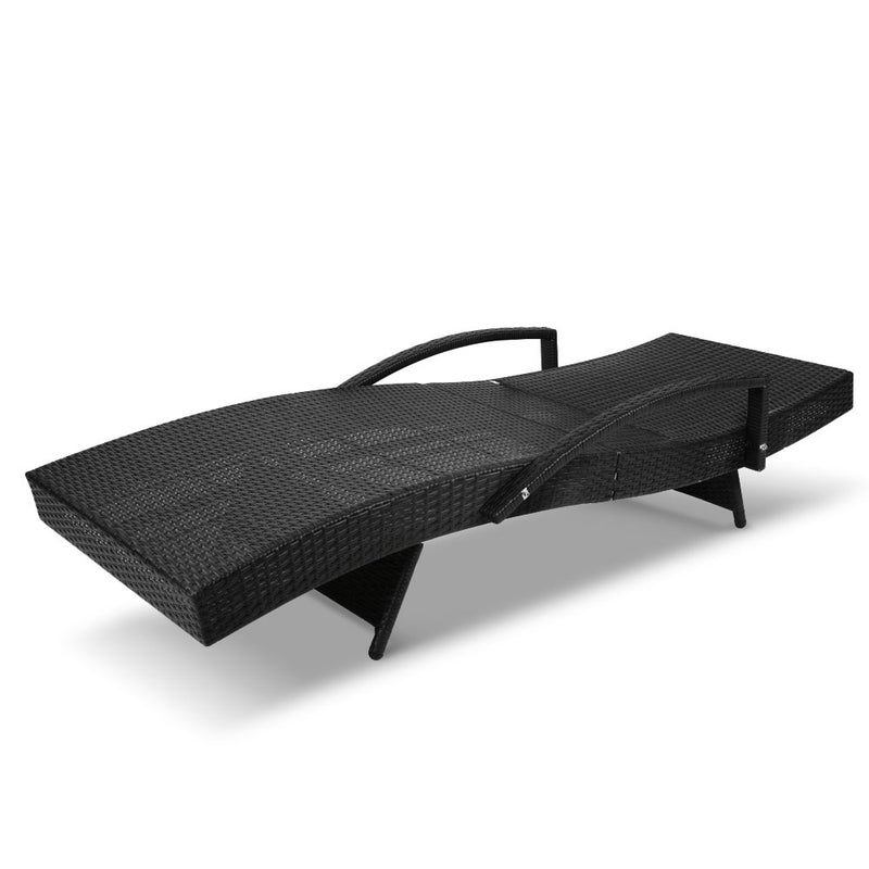 Set of 2 Sun Lounge Outdoor Furniture Wicker Lounger Rattan Day Bed Garden Patio Black