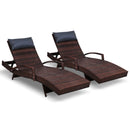 Set of 2 Sun Lounge Outdoor Furniture Wicker Lounger Rattan Day Bed Garden Patio Brown