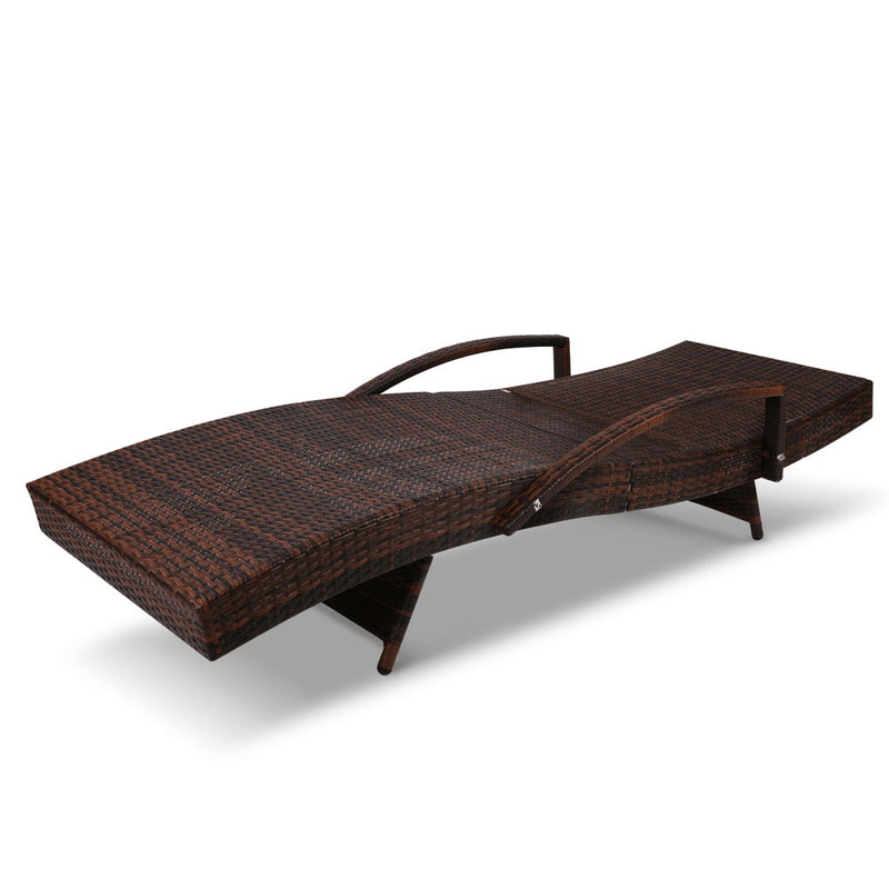 Set of 2 Sun Lounge Outdoor Furniture Wicker Lounger Rattan Day Bed Garden Patio Brown
