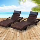 Set of 2 Sun Lounge Outdoor Furniture Wicker Lounger Rattan Day Bed Garden Patio Brown