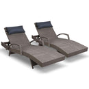 Set of 2 Sun Lounge Outdoor Furniture Wicker Lounger Rattan Day Bed Garden Patio Grey