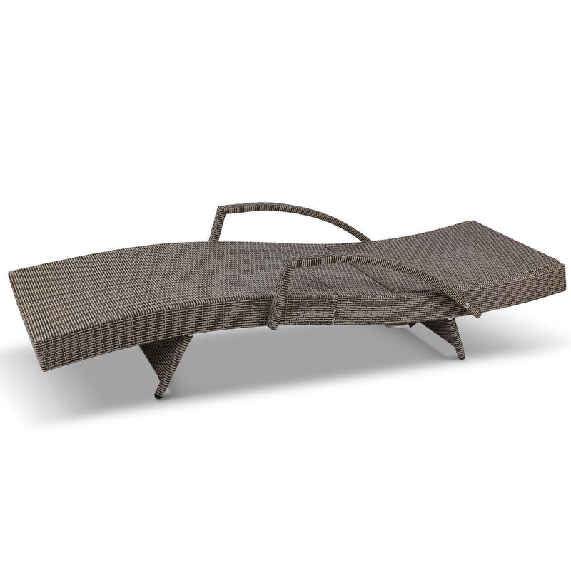 Set of 2 Sun Lounge Outdoor Furniture Wicker Lounger Rattan Day Bed Garden Patio Grey