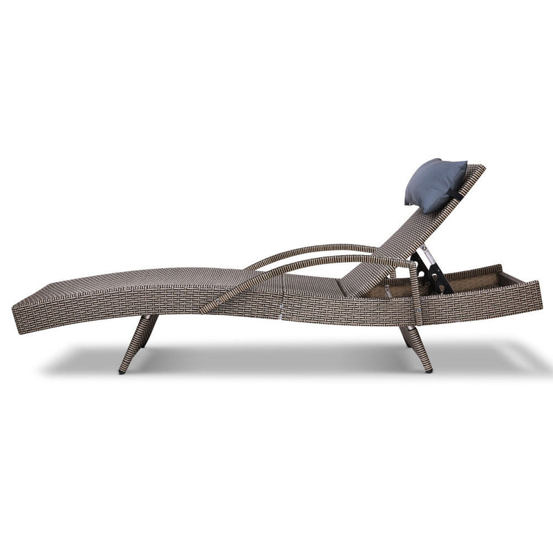 Set of 2 Sun Lounge Outdoor Furniture Wicker Lounger Rattan Day Bed Garden Patio Grey