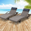 Set of 2 Sun Lounge Outdoor Furniture Wicker Lounger Rattan Day Bed Garden Patio Grey