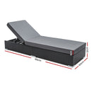 Outdoor Sun Lounge Wicker Lounger Setting Day Bed Chair Pool Furniture Rattan Sofa Cushion Garden Patio 3pc  Black Frame