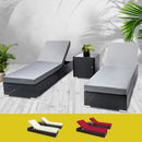 Outdoor Sun Lounge Wicker Lounger Setting Day Bed Chair Pool Furniture Rattan Sofa Cushion Garden Patio 3pc  Black Frame