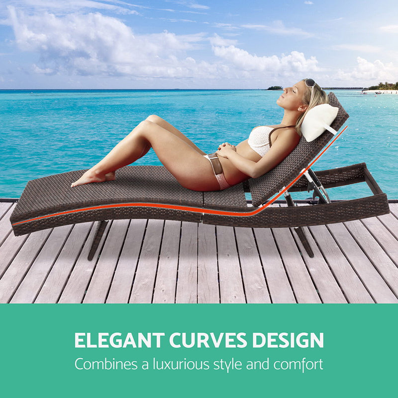 Set of 2 Outdoor Wicker Sun Lounges - Brown