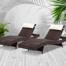Set of 2 Outdoor Wicker Sun Lounges - Brown