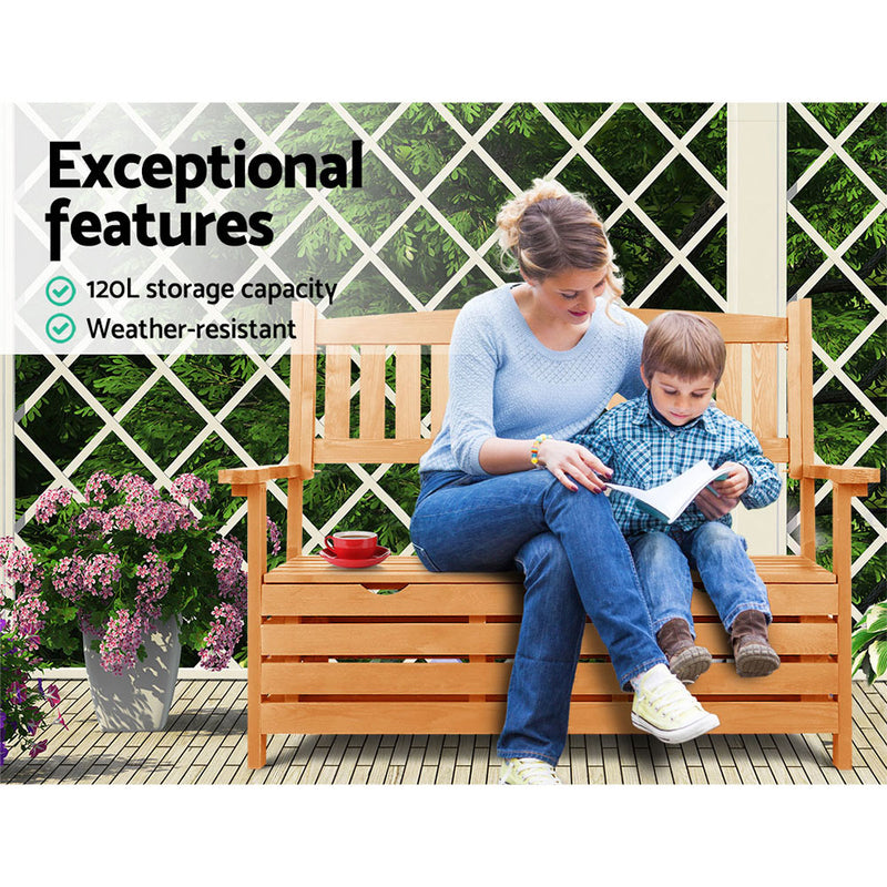 2 Seat Wooden Outdoor Storage Bench