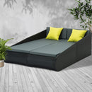 2 Seat PE Wicker Sun Lounge Daybed - Black