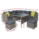 Outdoor Furniture Patio Set Dining Sofa Table Chair Lounge Garden Wicker Grey