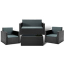 4 Piece Outdoor Wicker Furniture Set - Black