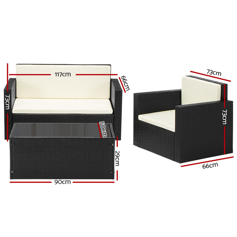 4 Piece Outdoor Wicker Furniture Set - Black
