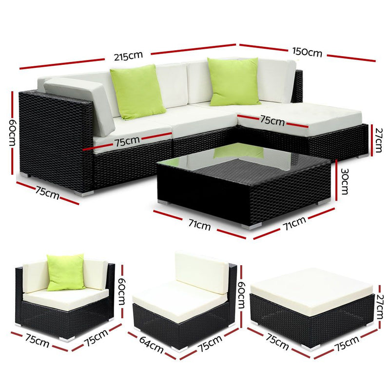 5PC Outdoor Furniture Sofa Set Wicker Garden Patio Pool Lounge