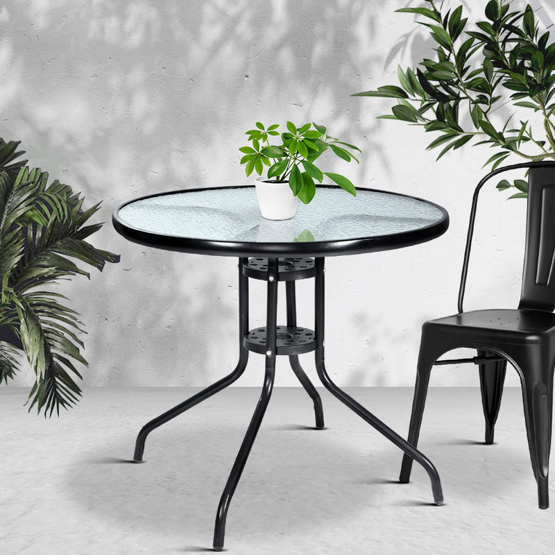 Outdoor Dining Table Bar Setting Steel Glass 70CM
