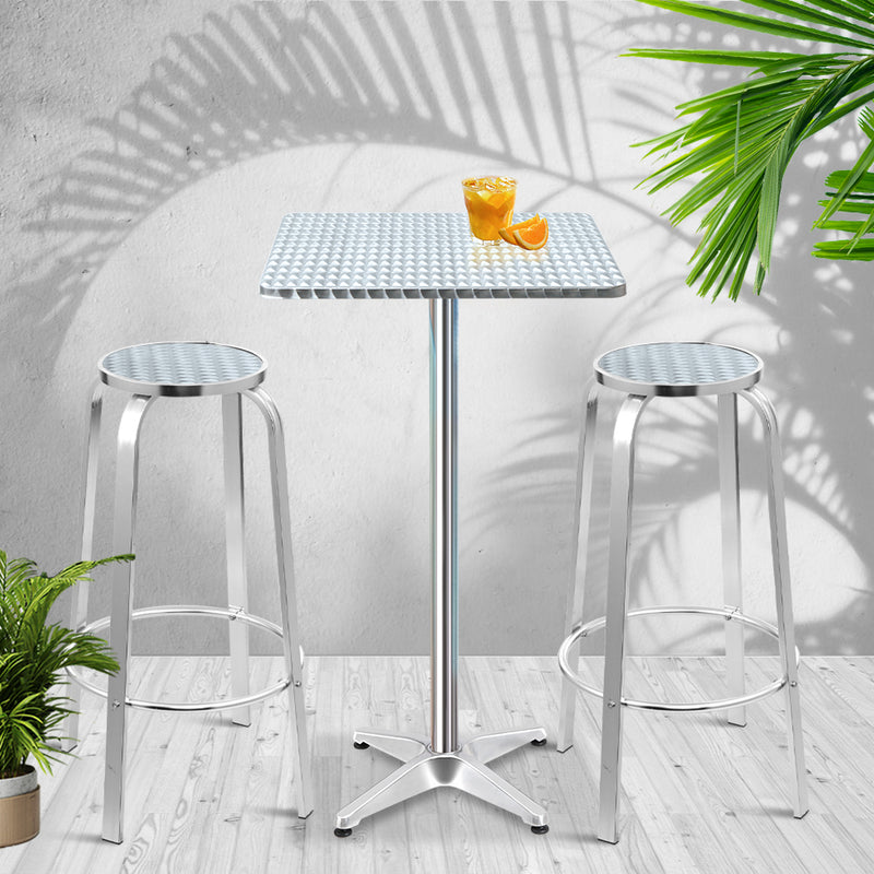 Outdoor Bistro Set Bar Table Stools Adjustable Aluminium Cafe 3PC Square